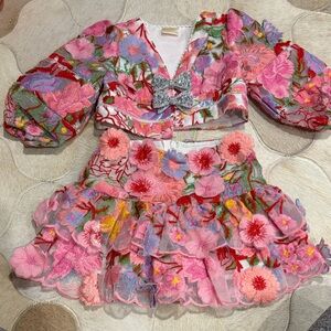 Marlo Kids Designer Floral Embroidered Two-Piece Set 2 years